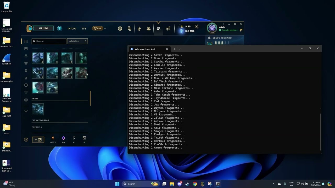 Disenchanting 213 champion fragments