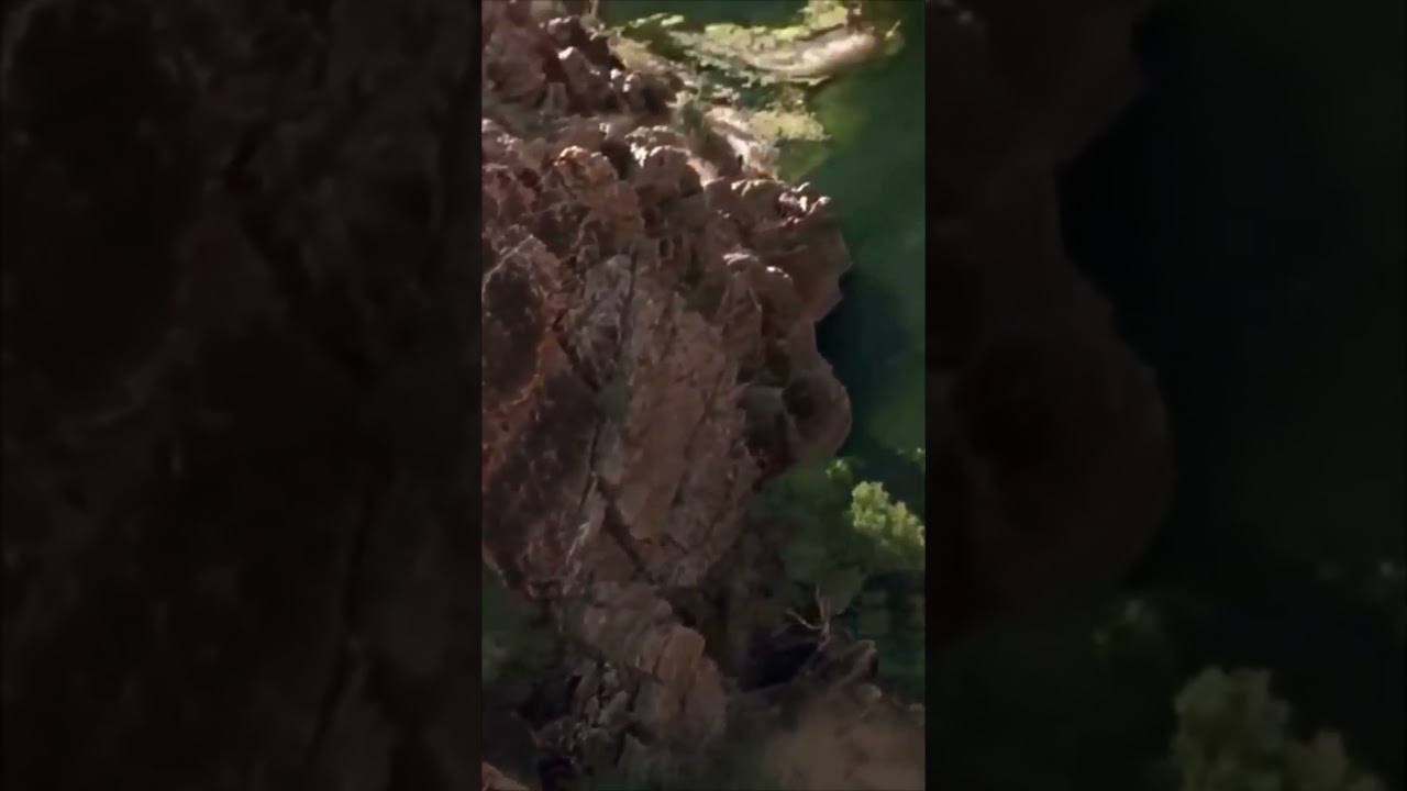 Aerial exploration into the hidden canyon; what lies below? #Nature #movie #hollywood #horror