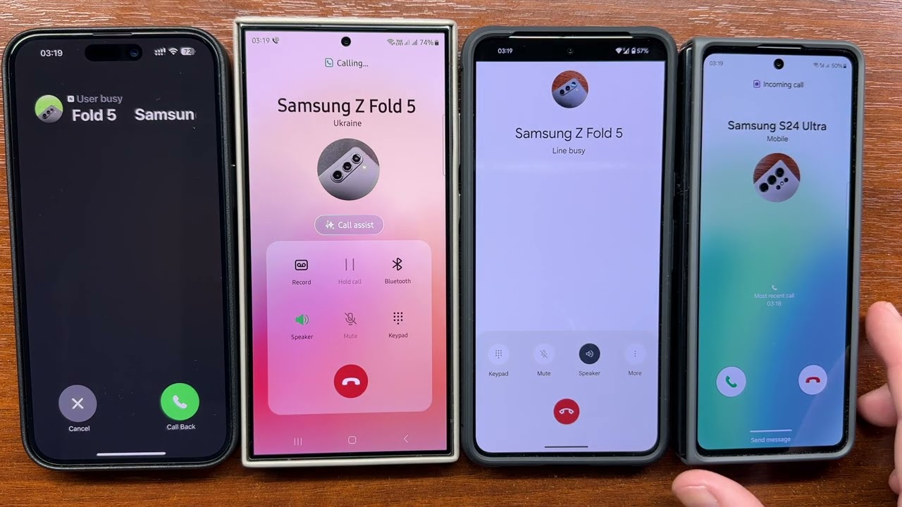 iPhone 15 PM vs Samsung S24U vs Google Pixel 8 Pro Outgoing Call to Samsung Z Fold 5 + Conference
