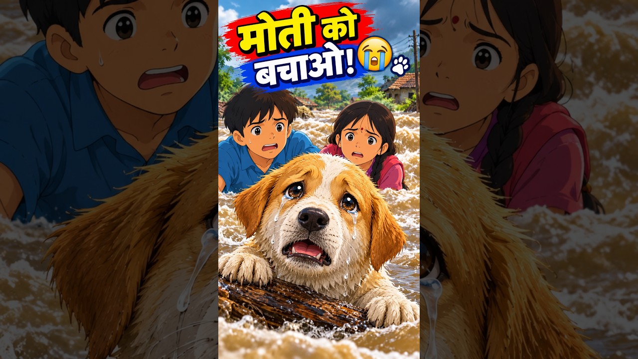 🌧️ नन्हा मोती बाढ़ में फँस गया 😱🐶 | Flood Rescue Story | Ghibli 2D Animation #shortsvideo #shorts
