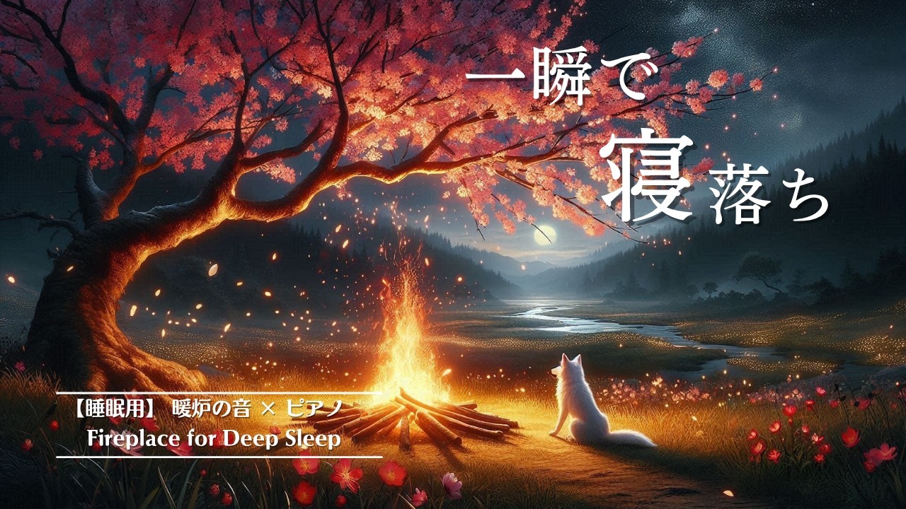 【睡眠用BGM】暖炉の炎×ピアノ｜Fireplace for Sleep BGM【8 Hour】