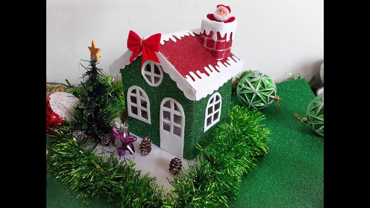 Casinha de Natal - Enfeite de Natal НОВОГОДНИЙ ДОМИК ИЗ КАРТОНА и ФОАМИРАНА DIY Christmas decor