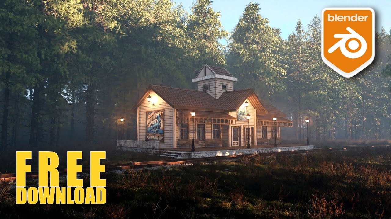 Old Train Station in The Forest / Time Lapse / Speed Modelling / #Blender #3d #b3d