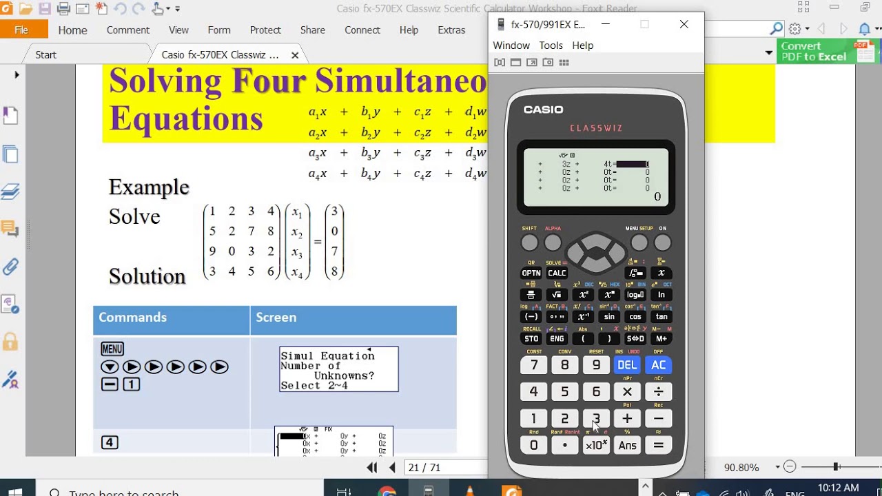 Three and Four Linear Simultaneous Equations using Casio fx-570EX Classwix Calculator