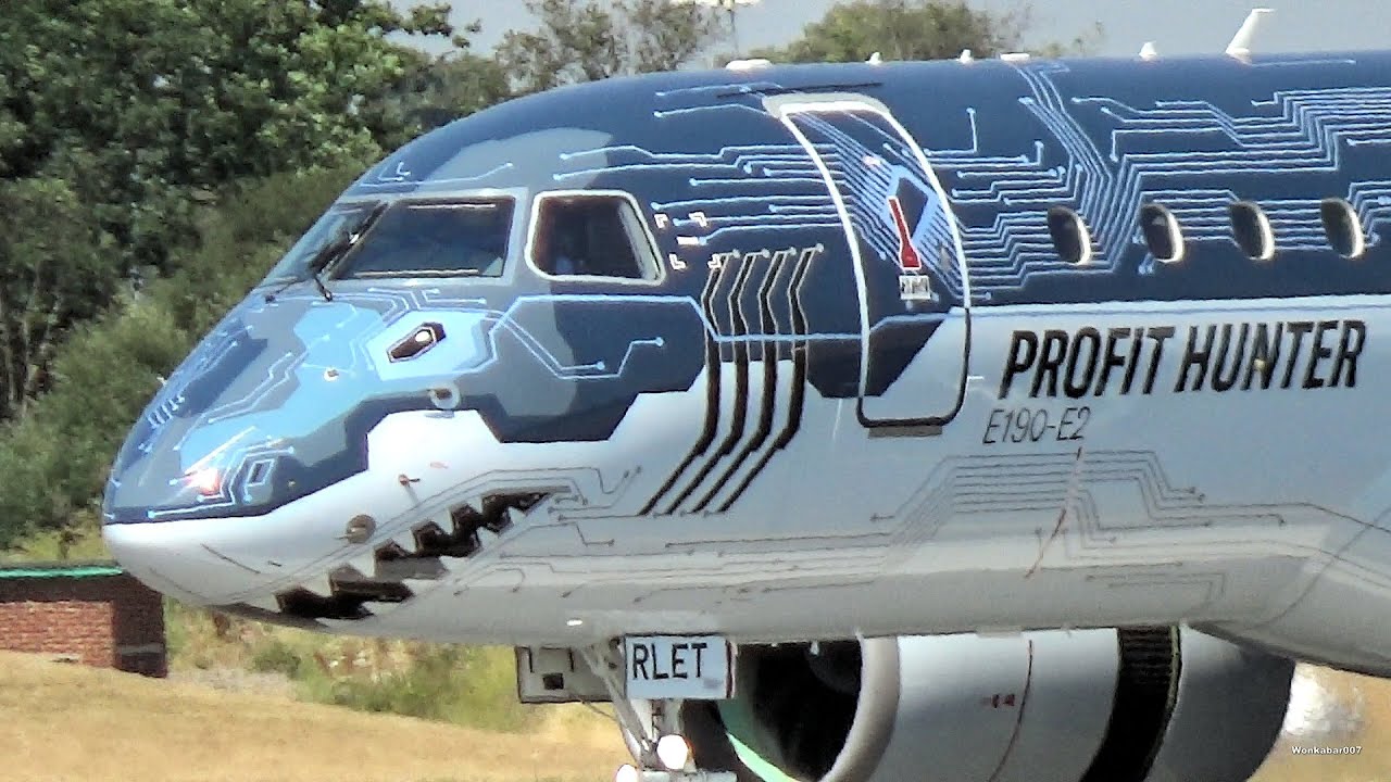 Embraer E190-E2 Tech Shark Spooky Engine Howl at Farnborough Airport