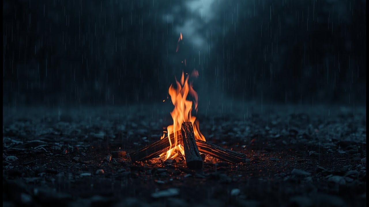 Fire and Rain | Warm Fire, Cool Rain | Deep Sleep Ambience | 1 Hour
