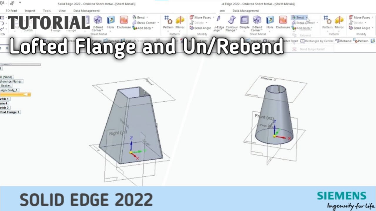 Solid Edge 2022 - Tutorial - Lofted Flange, Un/Rebend