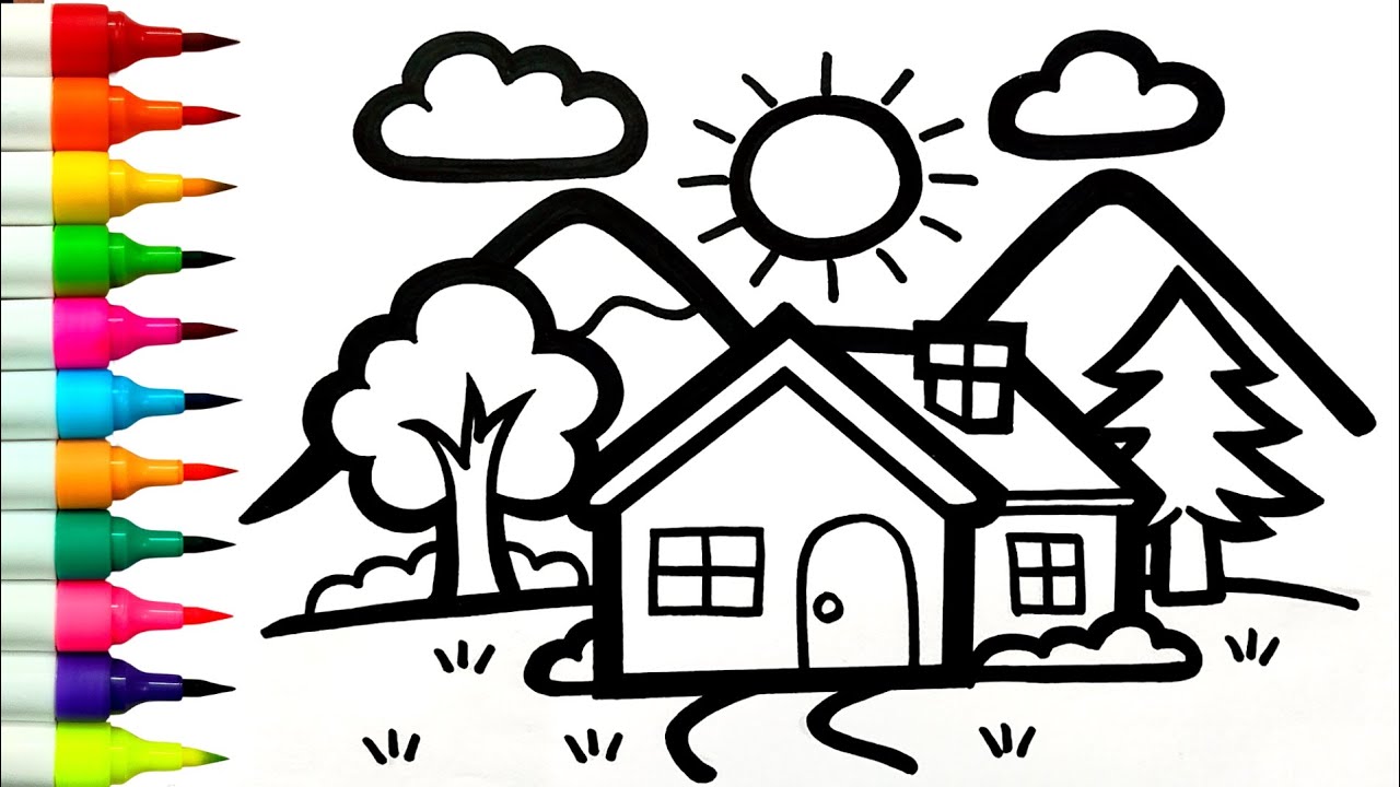 3D HOUSE SCENERY DRAWING | How To Draw A Scenery Easy Step by Step | Draw Beautiful Scenery 🏠