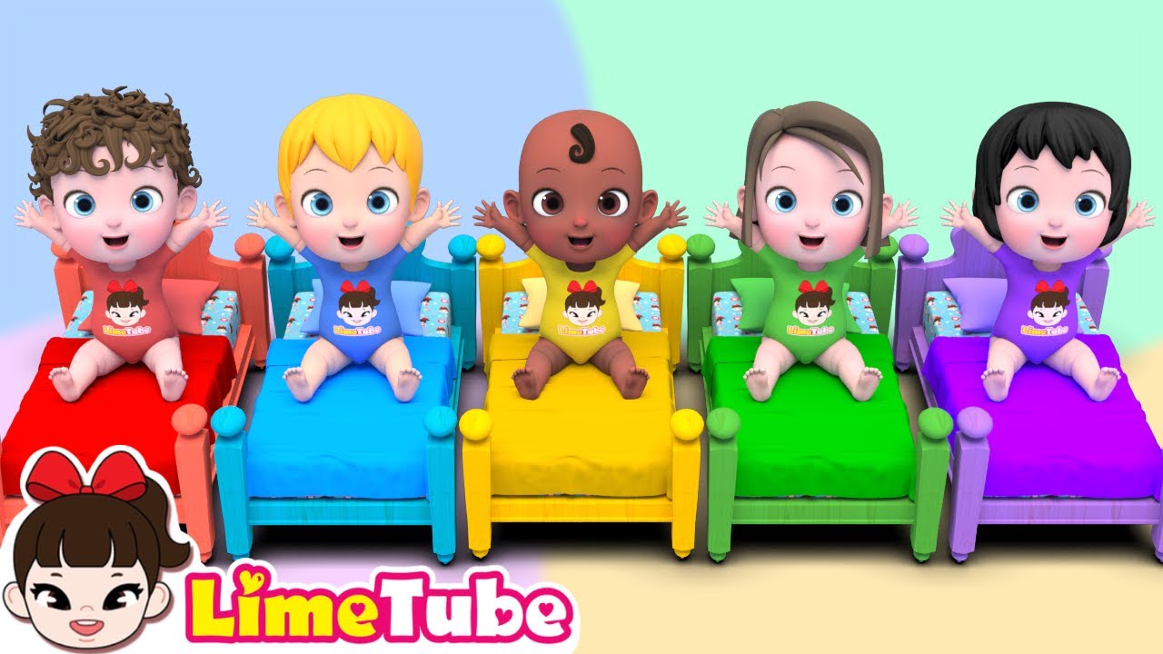 Five Little Monkeys Jumping On The Bed | Learn Sing A Song & Nursery Rhymes | Lime Doodles