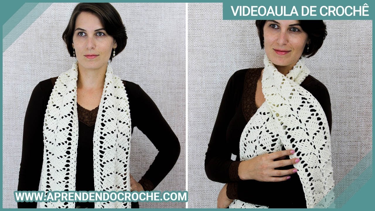 Cachecol Crochê Folhas - Aprendendo Crochê