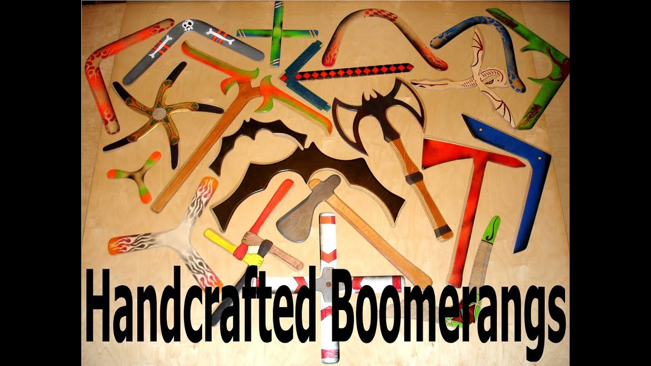 Boomerangs of many shapes and sizes.