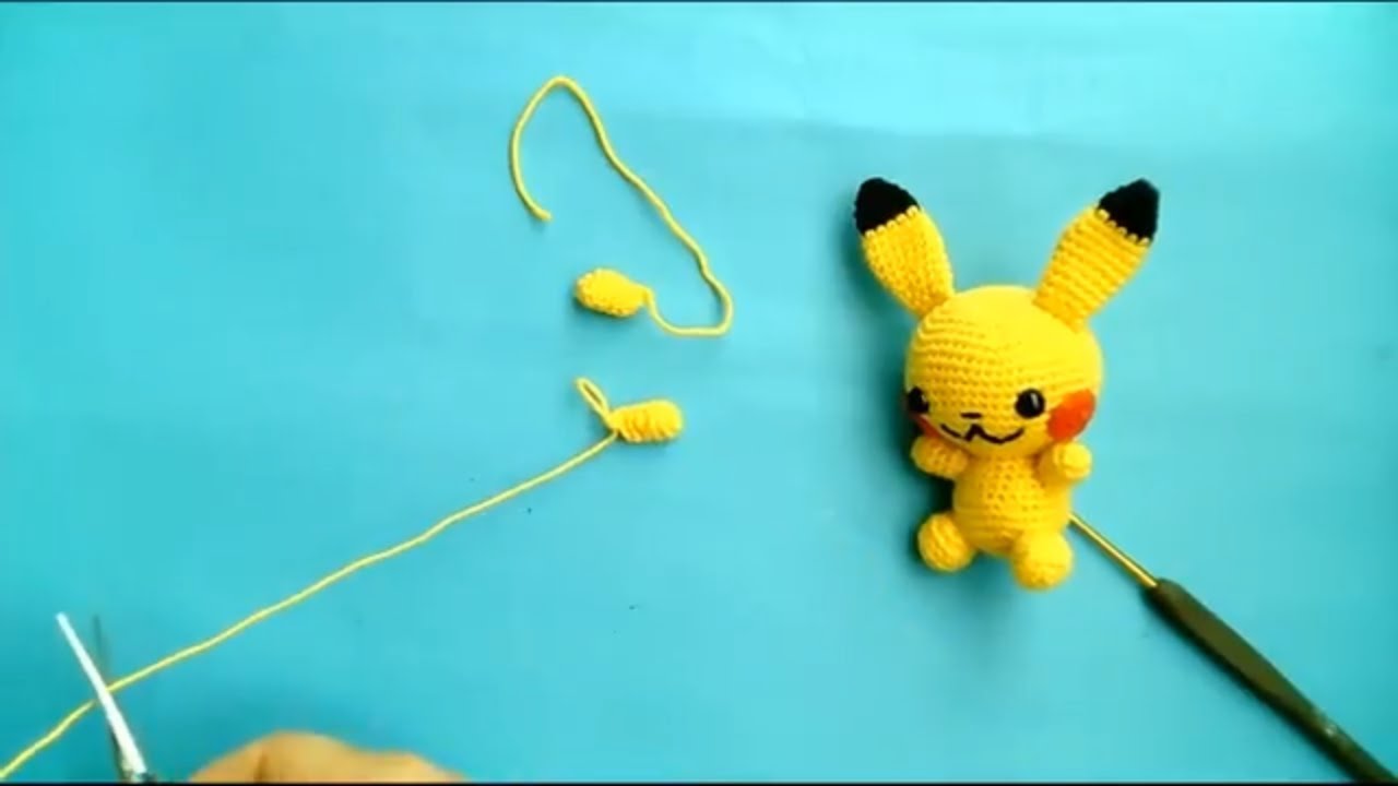 Amigurumi pikaçu yapımı kol yapımı pikaçhu keychain pikaçhu key chain arm making -2