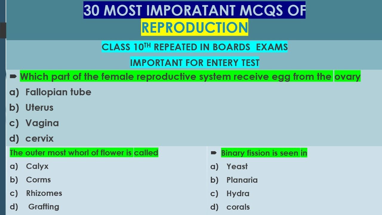 important mcqs of reproduction class 10 | BIOLOGY mcqs chapter 14 clas 10| GK science |  GK biology