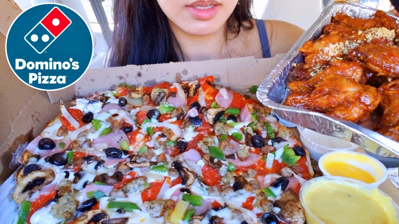 ASMR EATING Domino's PIZZA CHICKEN WING CAR MUKBANG REAL Eating Sounds 먹방 REAL TWILIGHT SHOW