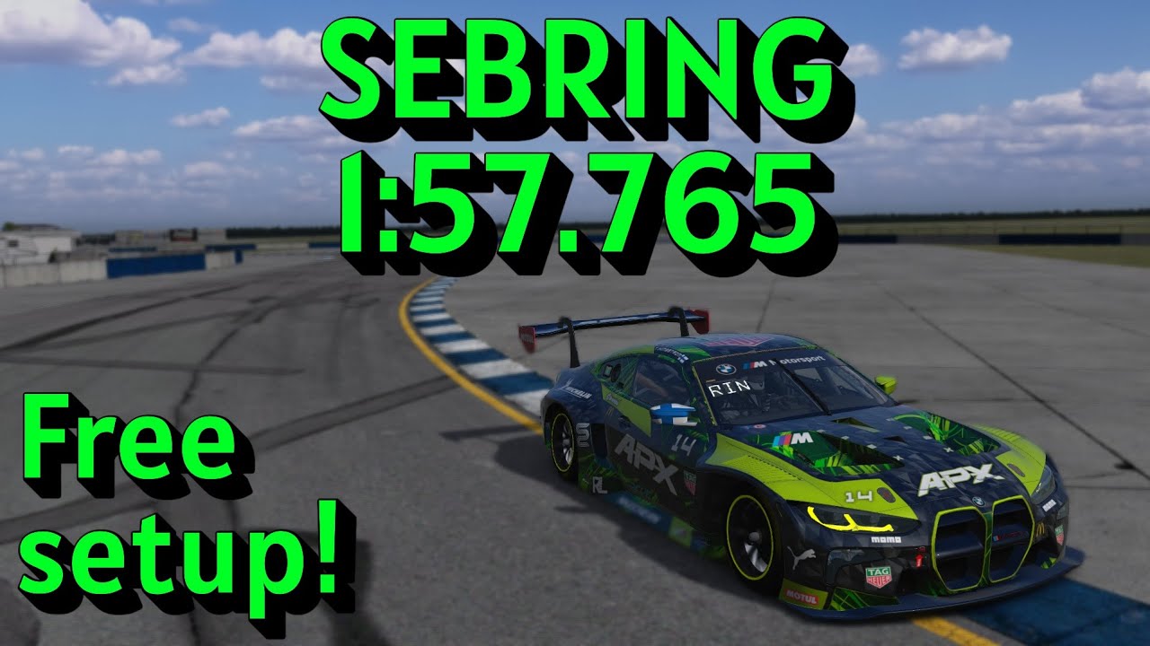 HOTLAP: ACF BMW M4 GT3 - Sebring - 1:57.765 (Assetto Corsa LFM) Free setup