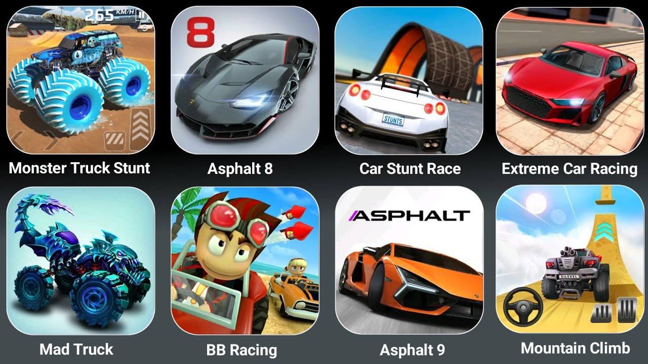 Monster Truck Stunt, BB Racing, Ashphlat 9,Car Stunt Race, Ashphlat 8,Mad Truck,TOR,Mountain Climb