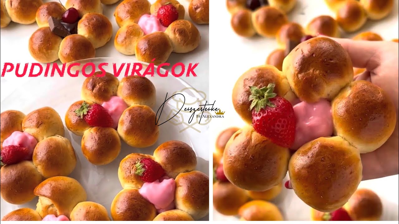 Pudingos virág 🩷🤎🌸 kelt tészta #nekedbelegyen #viral #főzés #mutimiteszel #tészta #sütés #sütemény 