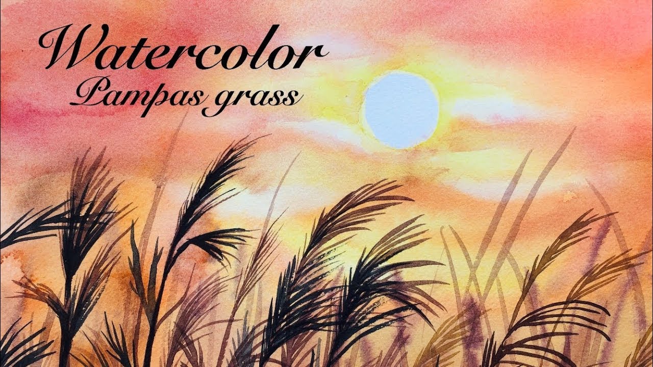 WATERCOLOR - 水彩　ススキの描き方 / How to paint Pampas grass in Autumn