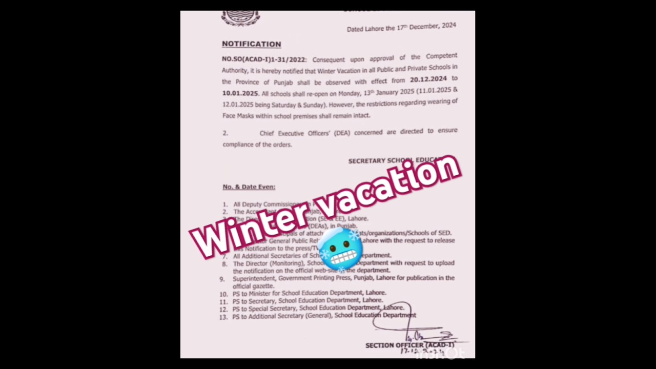 Winter vacation notification issued 🥶🥳#notification #viralvideo #wintervacations #status #government