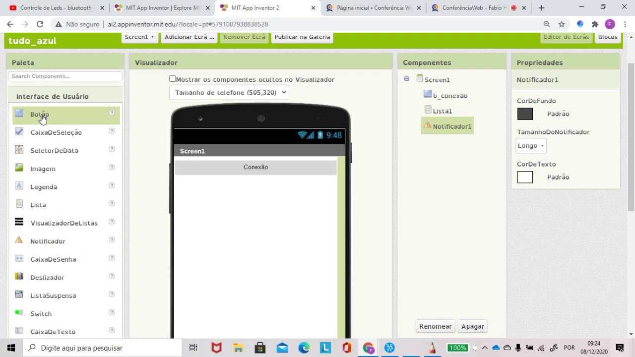 Configuração da comunicação Bluetooth no Appinventor