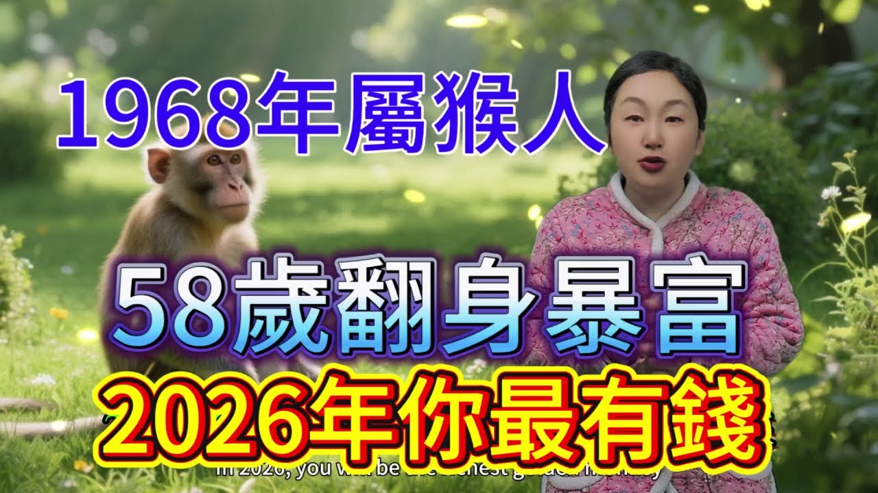 花甲屬猴享榮華！1968年屬猴的長輩們！58歲不是坎，2026年你就是最有錢的“金猴”！#運勢 #補財庫旺財氣 #財富 #大熱門