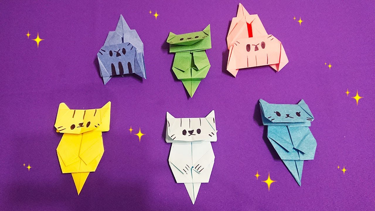 Оригами котик как сделать закладку для книжки из бумаги / Origami cat how to make a bookmark