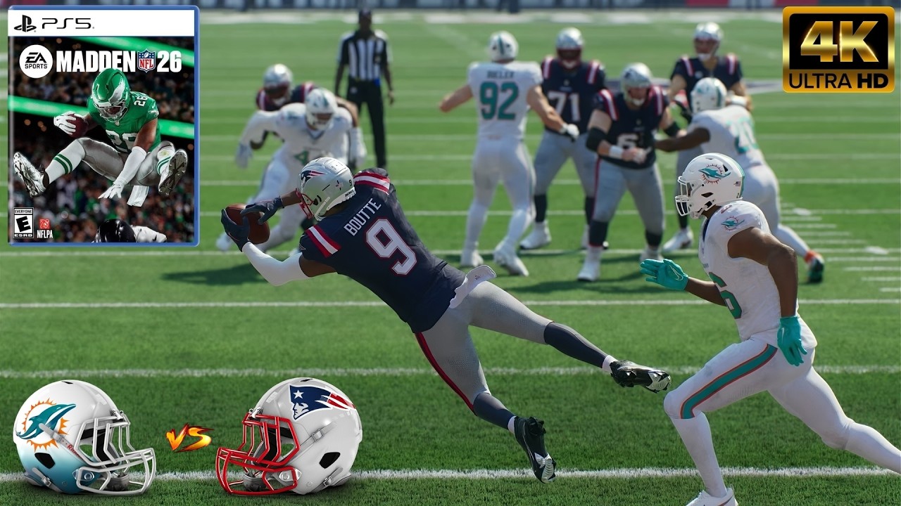 «Долфинс» против «Патриотс» | 18-я неделя | Madden NFL 26 | Геймплей на PS5 в разрешении 4K