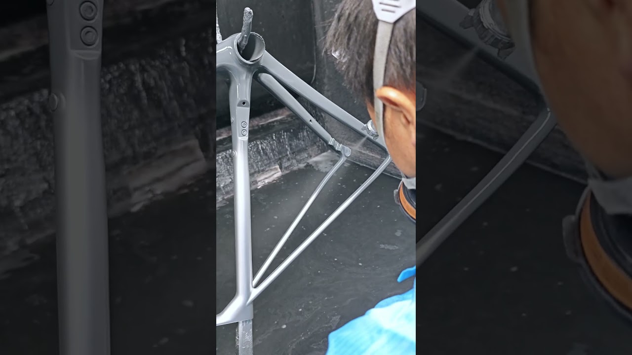 Painting a Road Bike Frame Step 2:Spray PT7540C Color Paint.