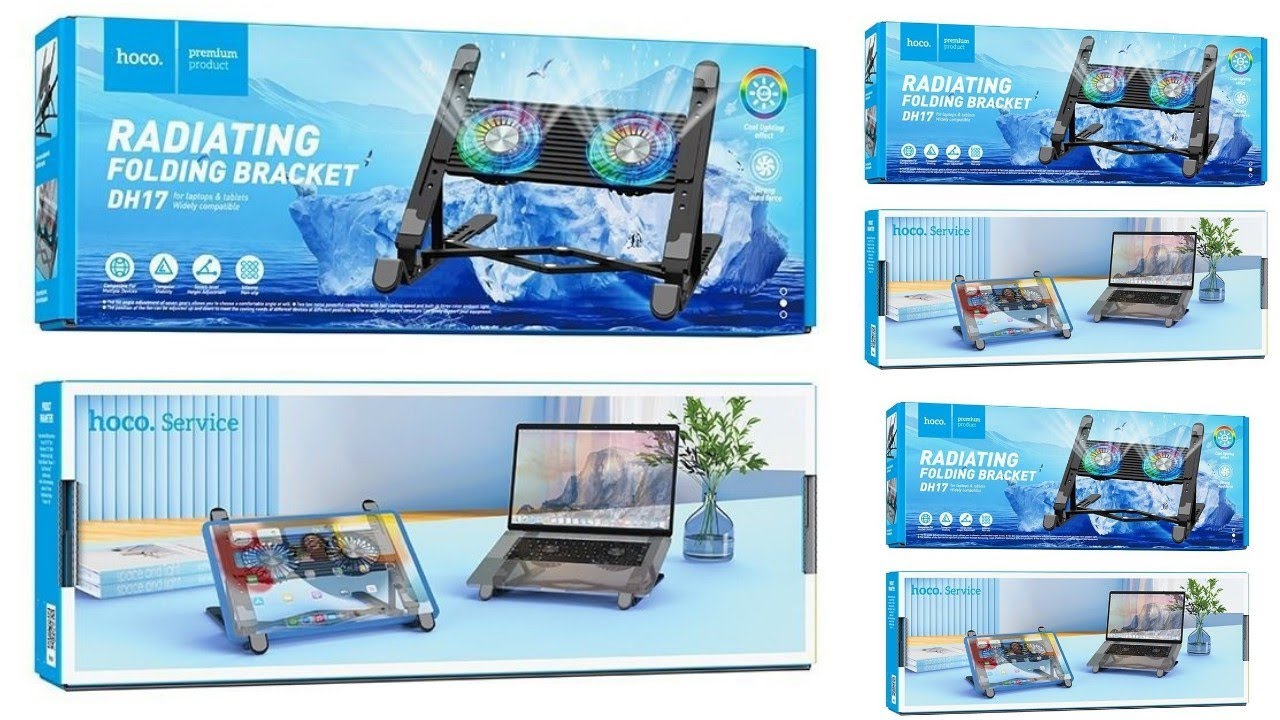 Hoco DH17 Cooling Fan For laptop & tablet Folding Bracket  Strong wind force Cool lighting effect