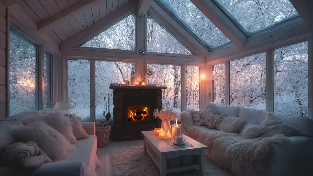 Ambient Winter Chill Soundscape with Snowy Night Glow and Soft Music for Cozy Relaxation Evenings