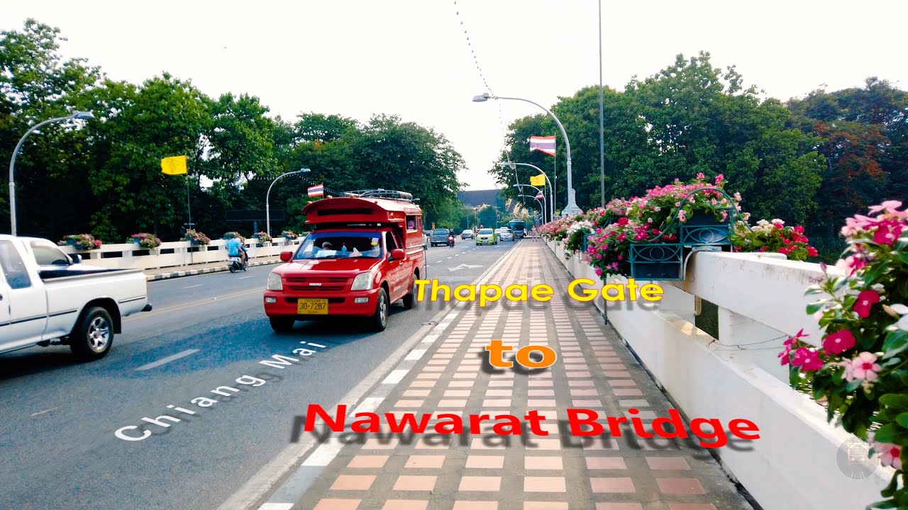 Walking from Nawarat Bridge to Thapae Gate, through Thapae Road, Chiang Mai, Thailand.