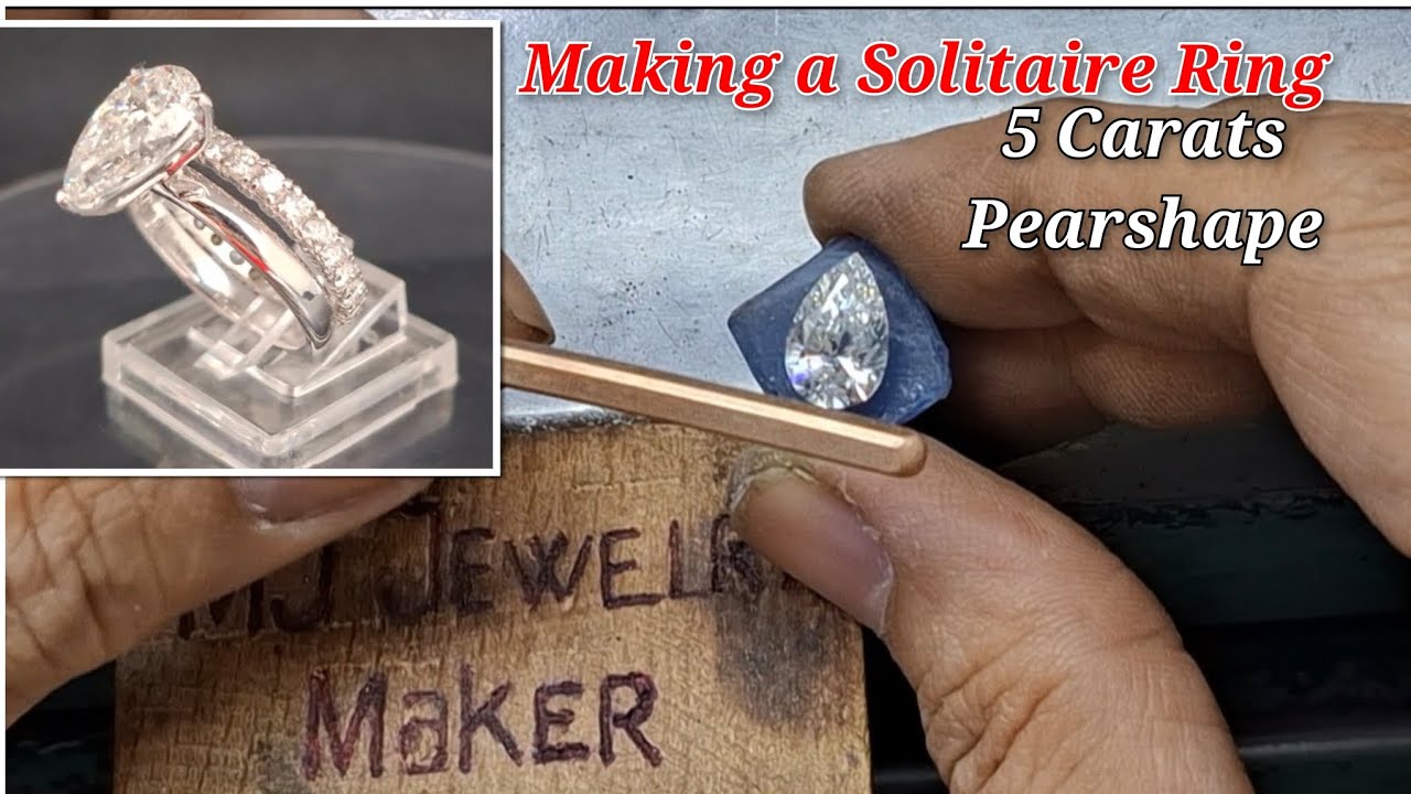 5 carats Pearshape Making a Solitaire ring/ Making process ✨️ 