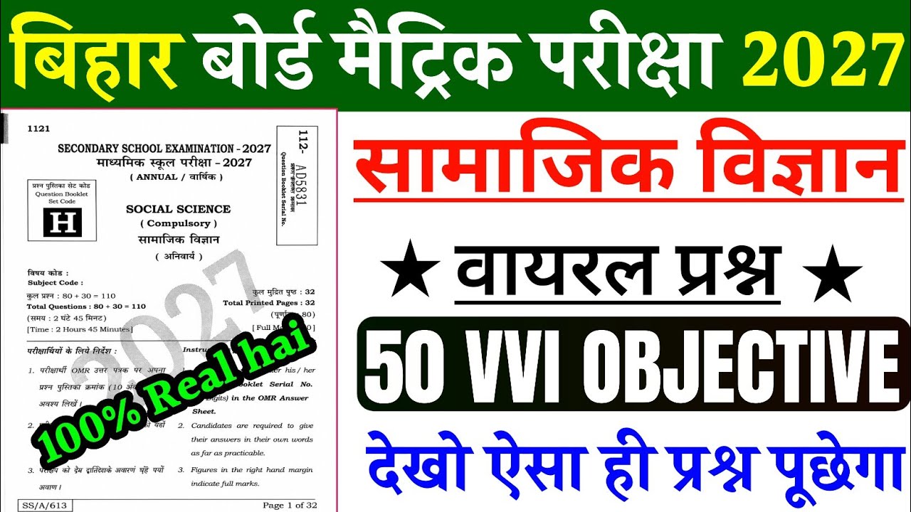 Class 10 Social Science 50 Most Important Objective Questions 2027 | Bihar Board Matric Exam 2027...