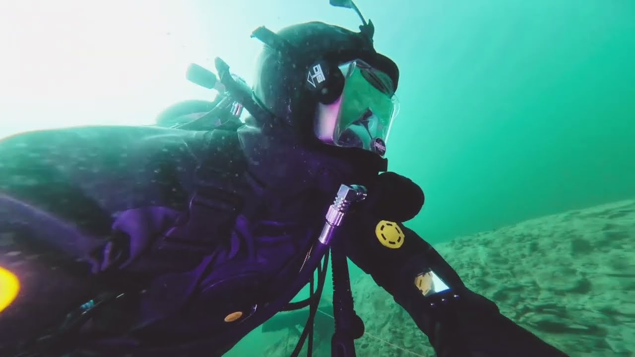vikingdiver in Silesian quarry Opole Piast
