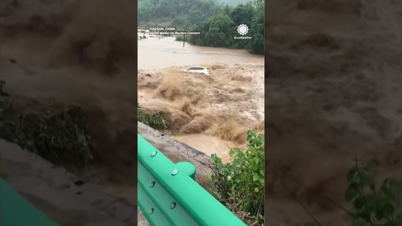 Car Falls Into Raging River After Bridge Gives Way