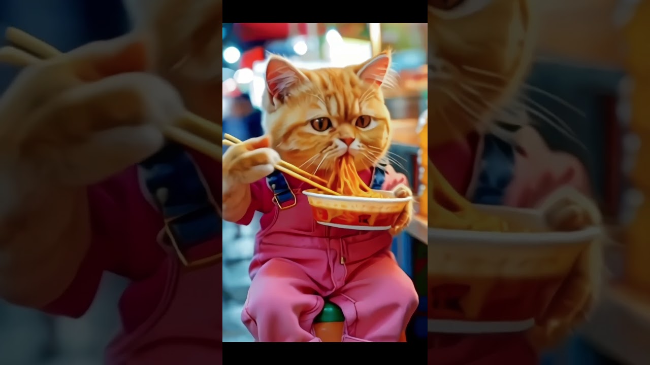 Cat eating noodles #cat #petv #shorts