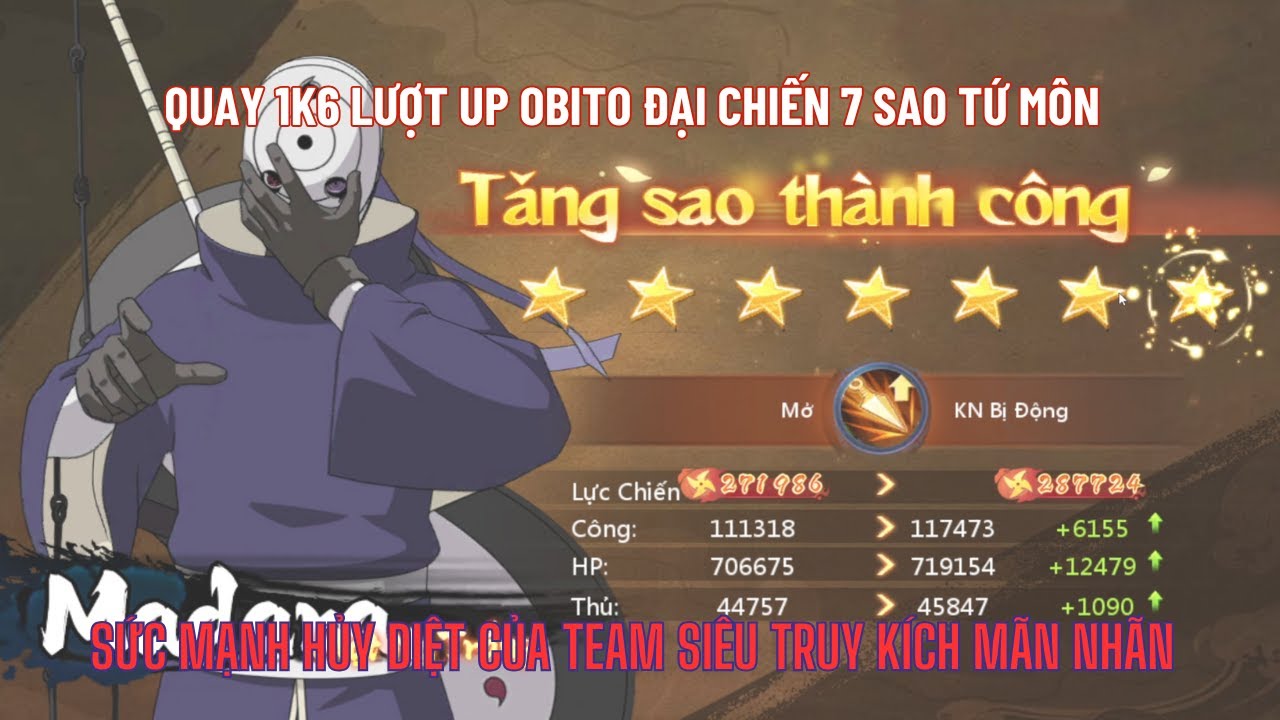 Huyền Thoại Làng Lá -Quay 1k6 vé up MADARA MẶT NẠ TRẮNG 7s tứ môn -Team siêu truy kích hủy diệt meta