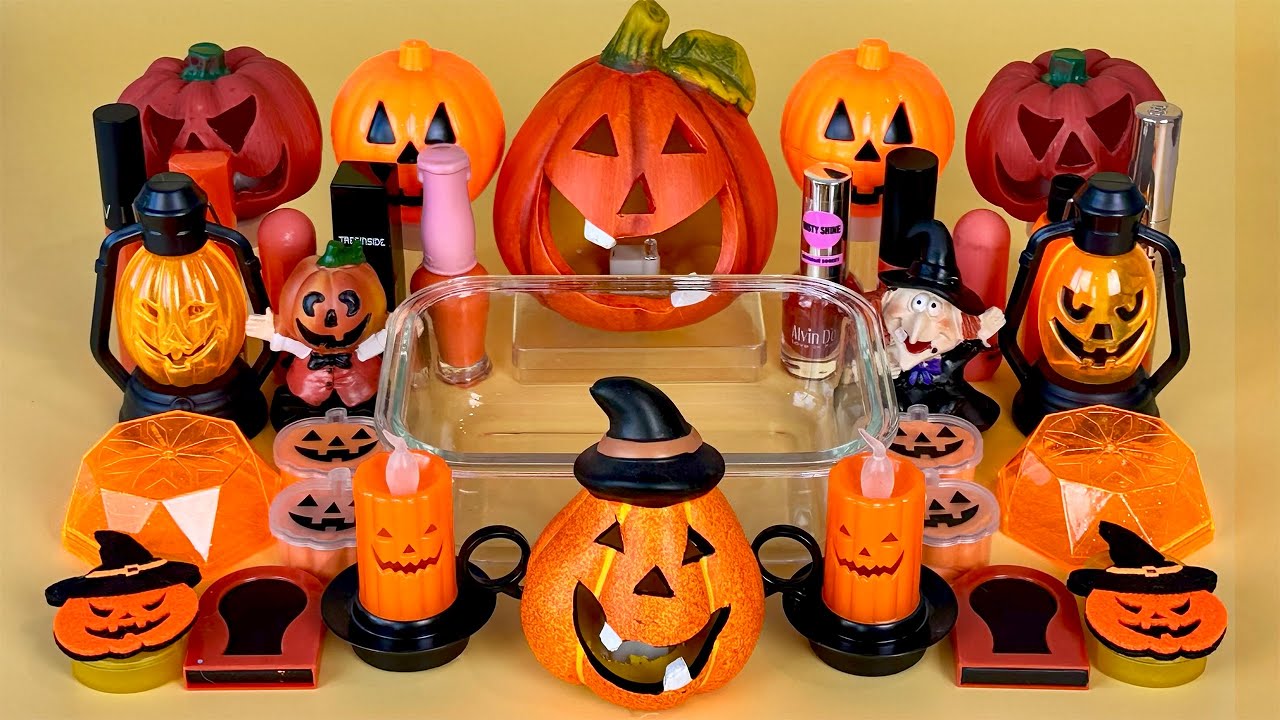 HALLOWEEN Orange SLIME. Mixing makeup and glitter into Clear Slime. Satisfying Slime Videos 2160p.