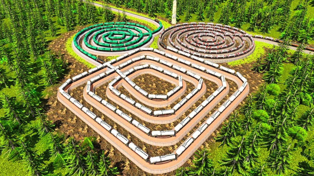 2 Spiral & Square Railroad Crossing In The Middle Of The Forest🚂Extreme Maze Railroad Tracks