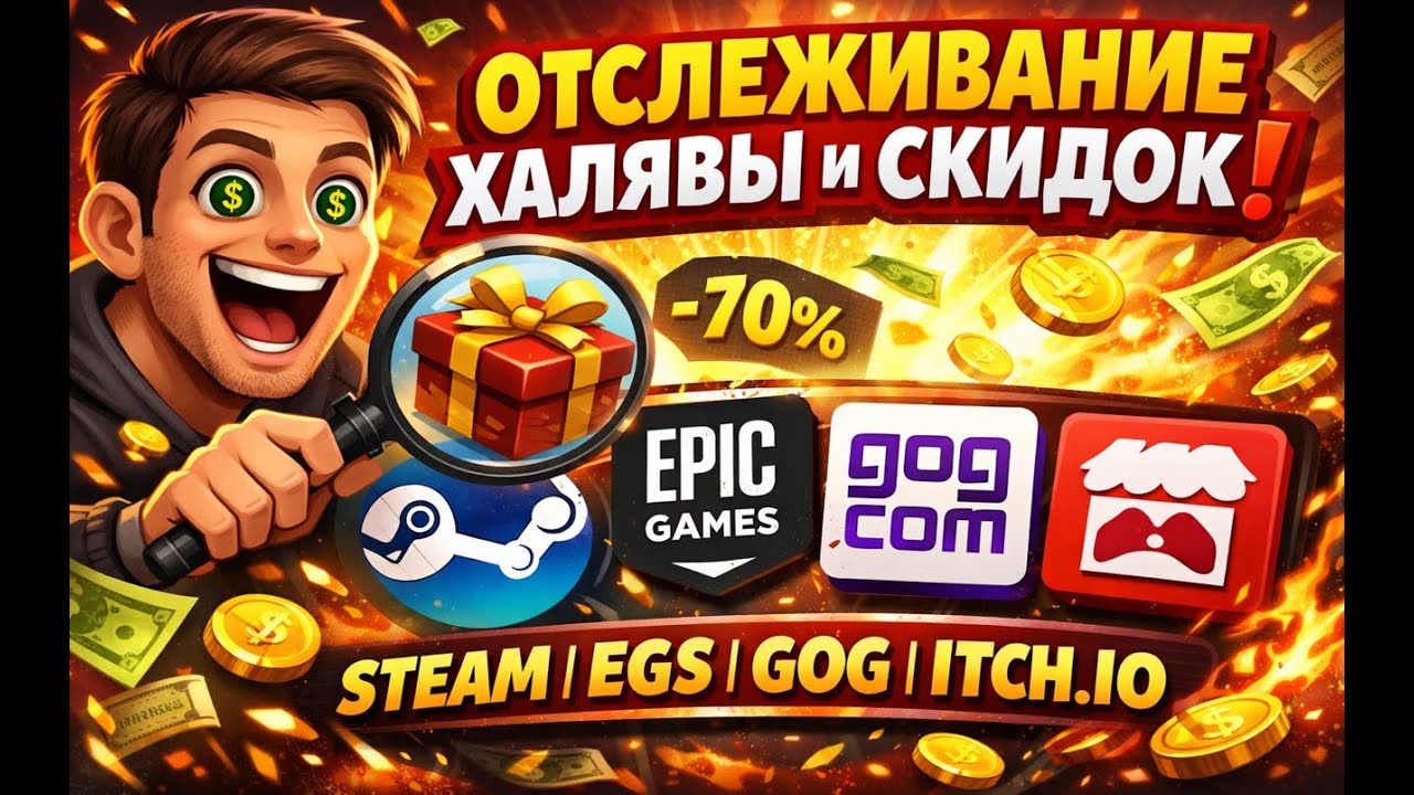 Отслеживание халявы и скидок в Steam, EGS, GOG, itch