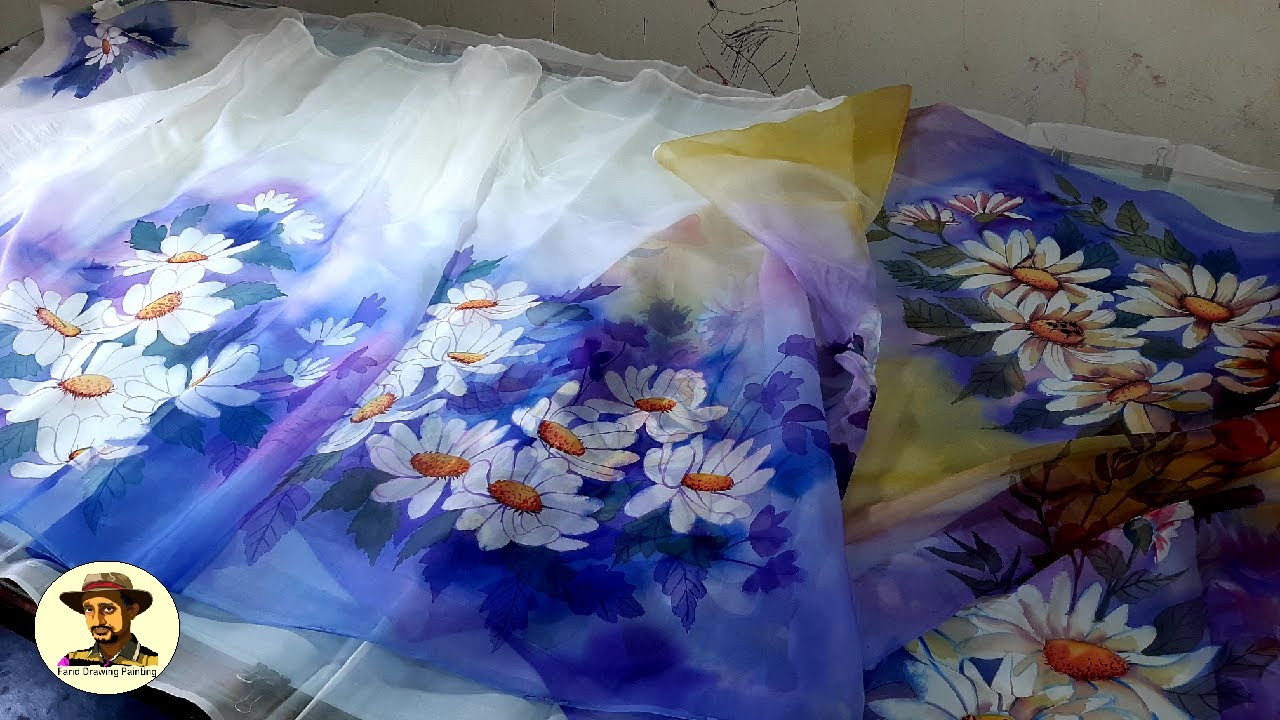 Hand Paint Muslin Saree | হ্যান্ড পেইন্ট মসলিন শাড়ি । Fabric color Hand Painted Muslin Saree