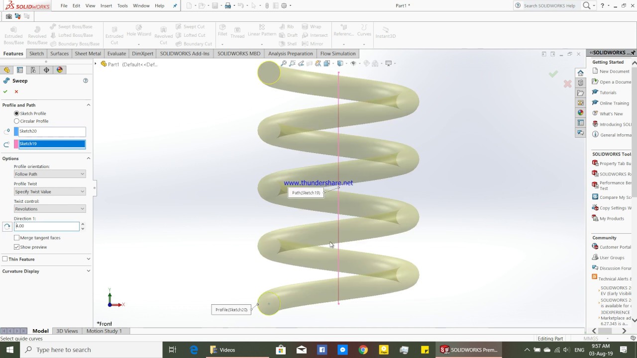 How to make a spring in solidworks using swept boss only