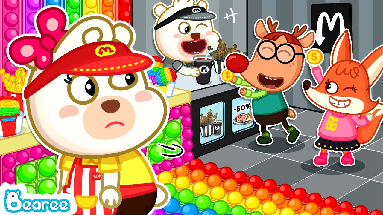 Bonnie Feels Jealous of Bearee's McDonald's | Rainbow vs Black Challenge for Kids | Bearee Kids Show