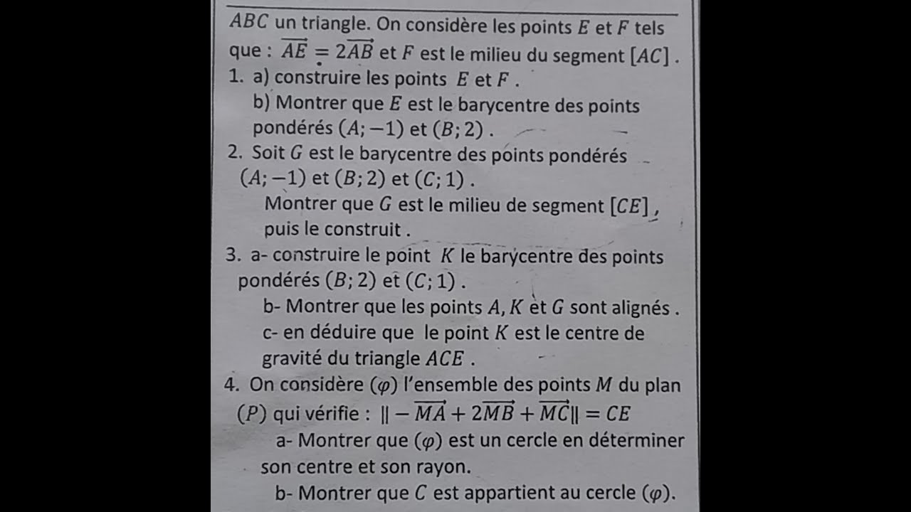 Le barycentre : exercice d'application 4