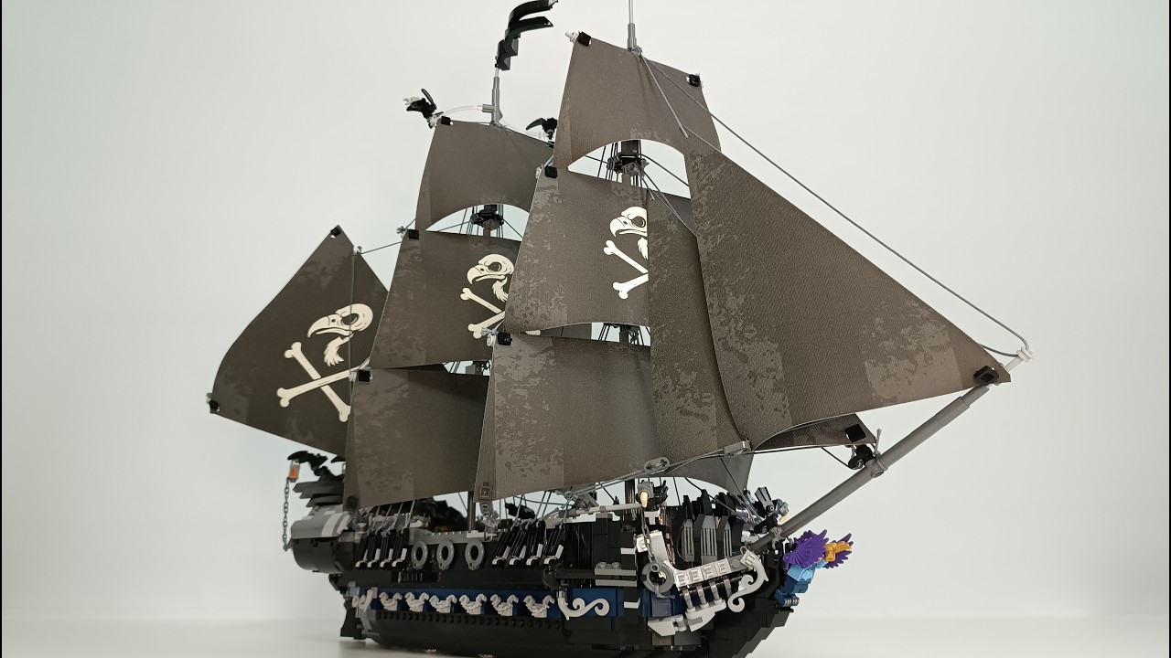 Bird Of Ill Omen pirate ship -  setting up sails on the model