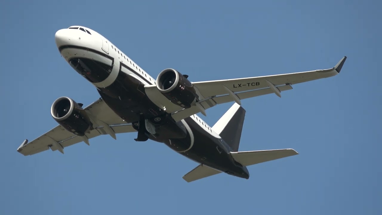 AIRBUS A319CJ LX-TCB DEPARTING OFF FARNBOROUGH AIRPORT/EGLF TO AMSTERDAM 0904