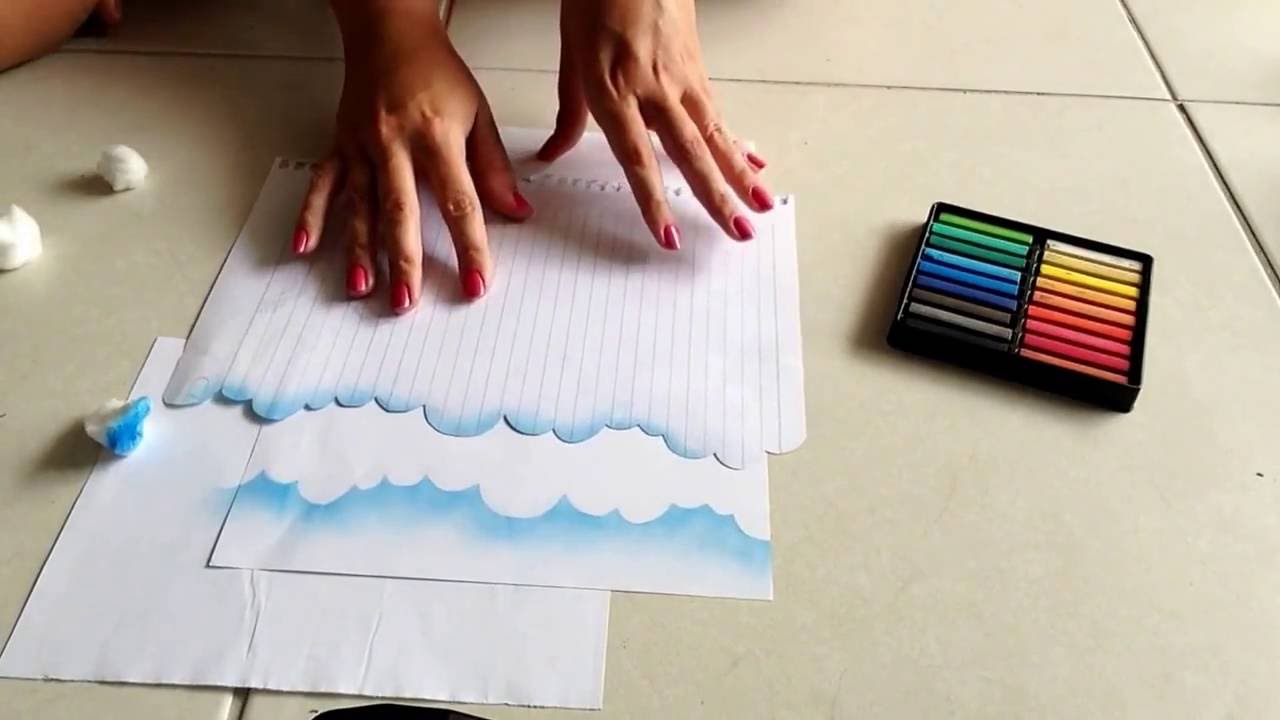 Como fazer fundo de nuvens com giz pastel seco
