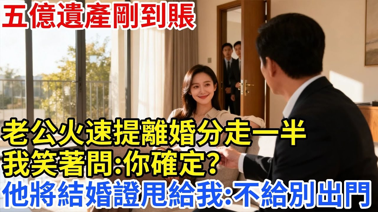 五億遺產剛到賬，老公火速提離婚分走一半。我笑着問：你確定？他將結婚證甩我臉上：不給別想出這個門！三分鐘後他看到門外的人傻眼了！#【家和錦囊】#婚姻家庭#婚後生活#婆媳矛盾#拒絕內耗#婆媳關