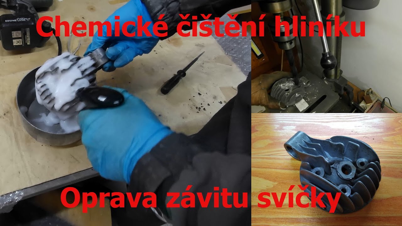 Renovace veterána: Chemické čištění hliníku oprava závitu svíčky Jawa 50 moped Stadion