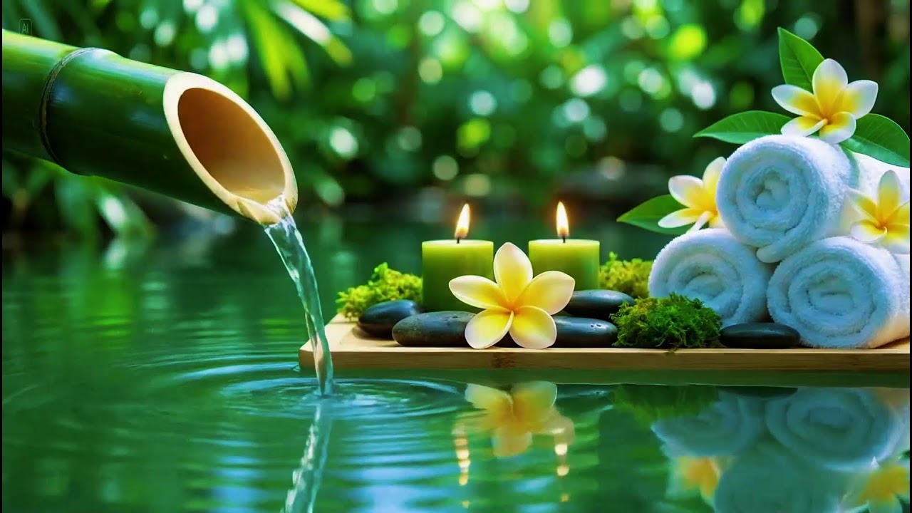 Relaxing Sleep Music with Bamboo Water Sounds 🌿Deep Sleep & Healing Music Anxiety Relief, Spa, Yoga